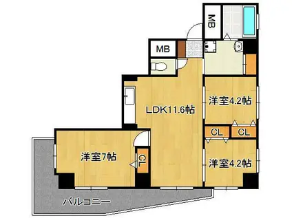 リクシア足原(3LDK/4階)の間取り写真
