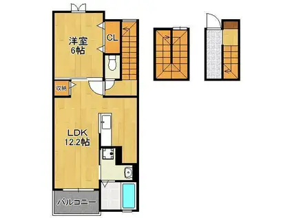 ハーモニーガーデン小文字Ⅰ(1LDK/3階)の間取り写真