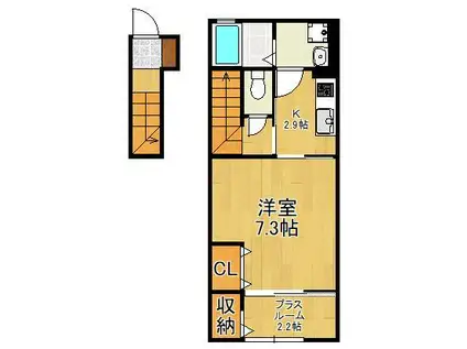プレミール宇佐(1SK/2階)の間取り写真