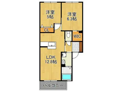 クラヴィエ三萩野D(2LDK/2階)の間取り写真