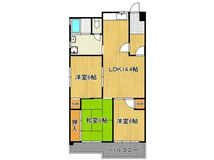 グランドハイツ片野(3LDK/5階)の間取り写真