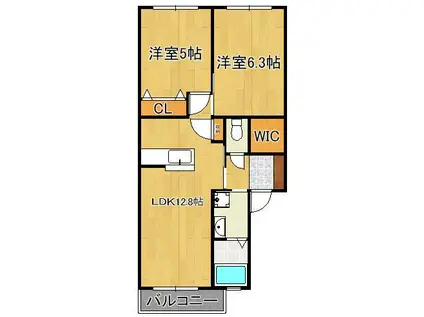 クラヴィエ三萩野I(2LDK/2階)の間取り写真