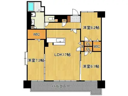 グランヒルズ三萩野(3LDK/11階)の間取り写真