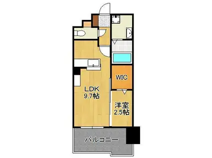 グランヒルズ三萩野(1LDK/2階)の間取り写真