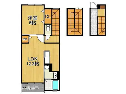 ラインハイム三萩野(1LDK/3階)の間取り写真