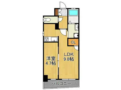 ERDE三萩野(1LDK/7階)の間取り写真