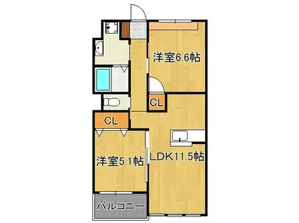 ファミール小倉北(2LDK/1階)の間取り写真