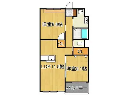 ファミール小倉北(2LDK/4階)の間取り写真