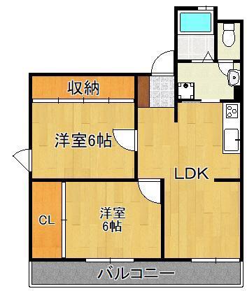 ロジエ城野(2LDK/5階)の間取り写真