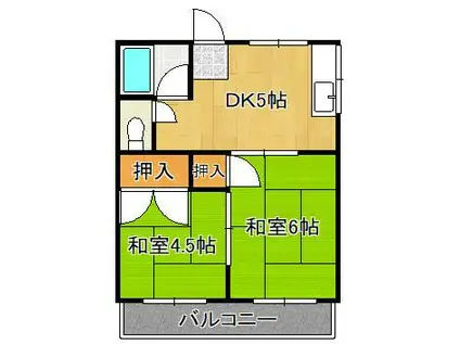 日豊本線 城野駅(ＪＲ) 徒歩21分 2階建 築50年(2DK/2階)の間取り写真