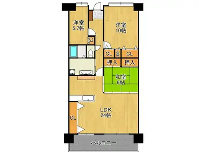 ポレスターメガシティ小倉ウエストガーデン(3LDK/10階)の間取り写真