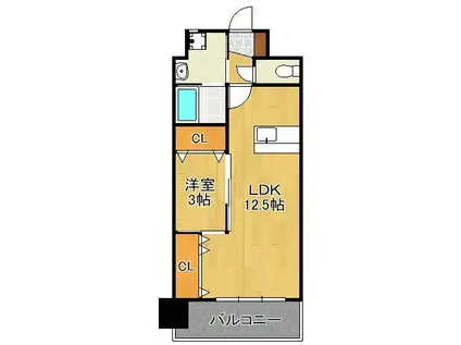 ONE PROJECT三萩野(1LDK/12階)の間取り写真