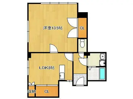 ルナソル片野(1LDK/2階)の間取り写真