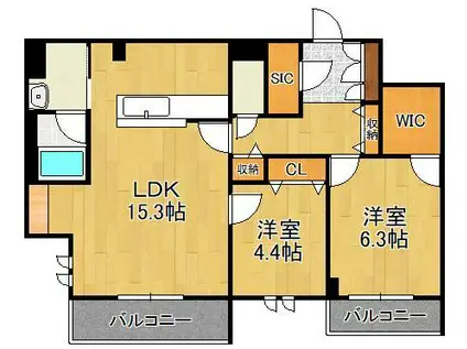 シャーメゾンステージ新成(2LDK/2階)の間取り写真