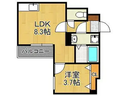 PLATINO片野(1LDK/1階)の間取り写真