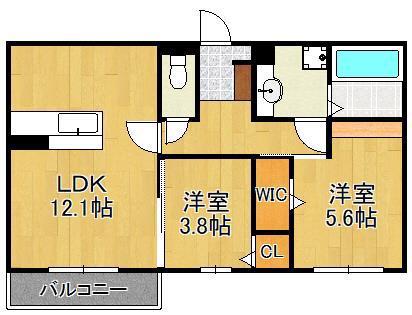 アザレア熊本(2LDK/1階)の間取り写真