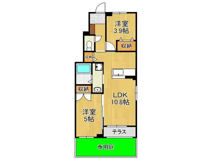 LAULEA貴船(2LDK/1階)の間取り写真