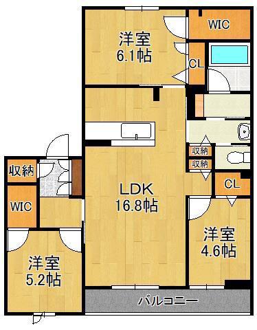 シャーメゾン城野駅前(3LDK/2階)の間取り写真
