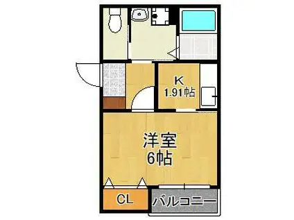 ELLINA貴船Ⅱ(1K/3階)の間取り写真