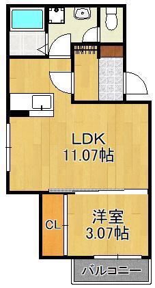 BRAVE BASE三萩野(1LDK/3階)の間取り写真