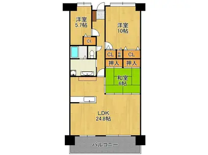 ポレスターメガシティ小倉ウエストガーデン(3LDK/6階)の間取り写真