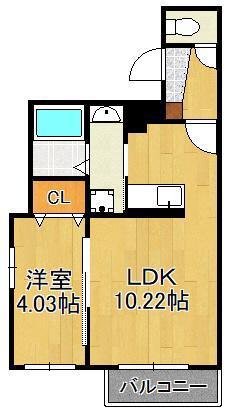 CHERIM片野Ⅱ(1LDK/3階)の間取り写真
