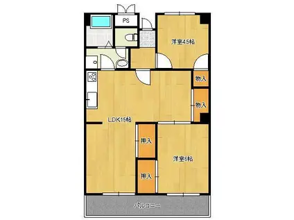 コーポ西鳴水(2LDK/4階)の間取り写真