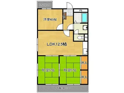 シャトレ青山B棟(3LDK/1階)の間取り写真