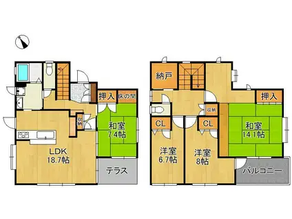 筑豊電気鉄道 永犬丸駅 バス乗車時間：11分 泉ケ浦一丁目バス停で下車 徒歩2分 2階建 築29年(4SLDK)の間取り写真