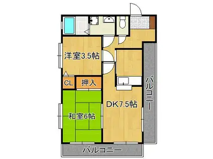 トーカンマンション平尾(2DK/4階)の間取り写真