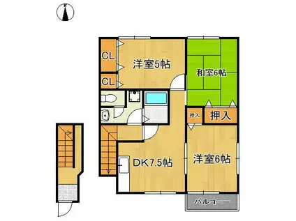 エレガンスヒル(3DK/2階)の間取り写真