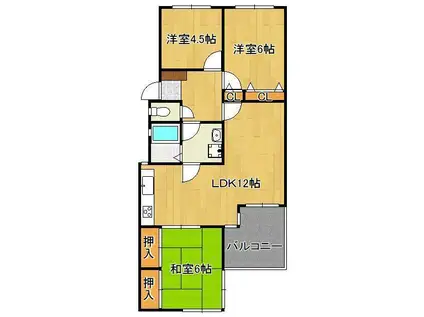 ホワイトキャッスル東鳴水402(3LDK/4階)の間取り写真