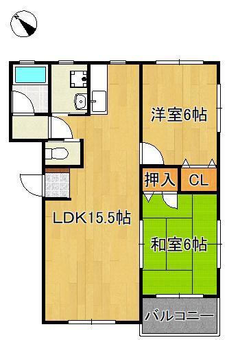 エスポワール鷹の巣(2LDK/3階)の間取り写真