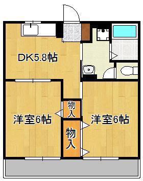 ページ元城(2DK/1階)の間取り写真