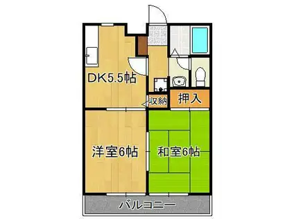 ビーラインKⅡ(2DK/2階)の間取り写真