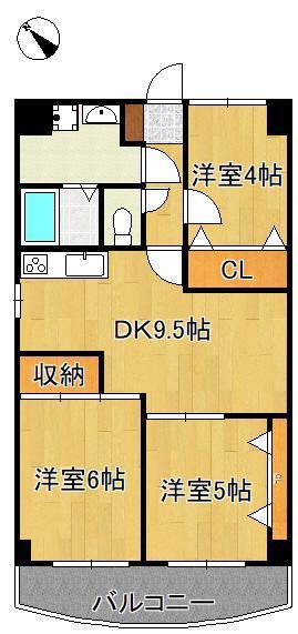 ロイヤルシティ鷹の巣(3LDK/5階)の間取り写真