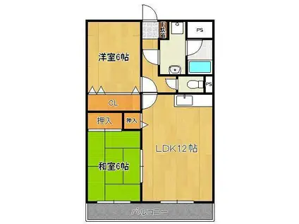 ハイネス穴生Ⅱ(2LDK/3階)の間取り写真