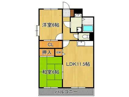 ハイネス穴生Ⅱ(2LDK/2階)の間取り写真