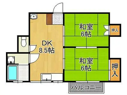 デュエル美吉野(2DK/2階)の間取り写真