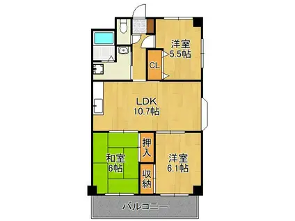 グリーンヴィレッジ則松(3LDK/3階)の間取り写真