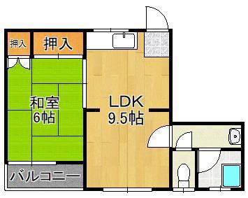 リビオン熊西(1LDK/2階)の間取り写真