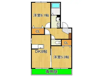 クレッシェンド黒崎公園横(2DK/1階)の間取り写真