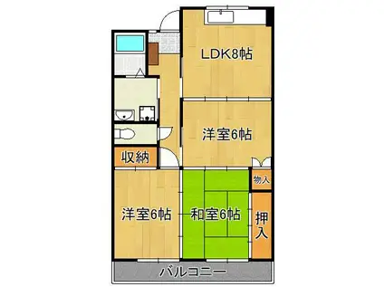 サンフル永犬丸B棟(3LDK/1階)の間取り写真