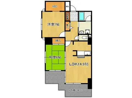 レーベント黒崎(2LDK/4階)の間取り写真