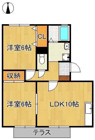 リヒト若松(2LDK/1階)の間取り写真