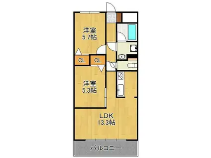 ルネックスⅡ(2LDK/7階)の間取り写真