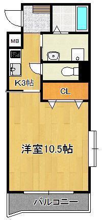 エヴァーグリーンM(1K/3階)の間取り写真
