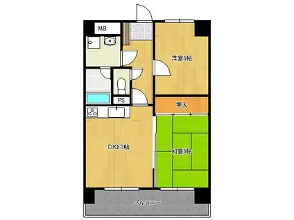 ライオンズマンション青山(2DK/5階)の間取り写真