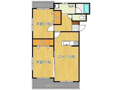 リッツヒルズドゥ(2LDK/3階)の間取り写真