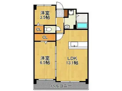 第60川崎ビル(2LDK/3階)の間取り写真
